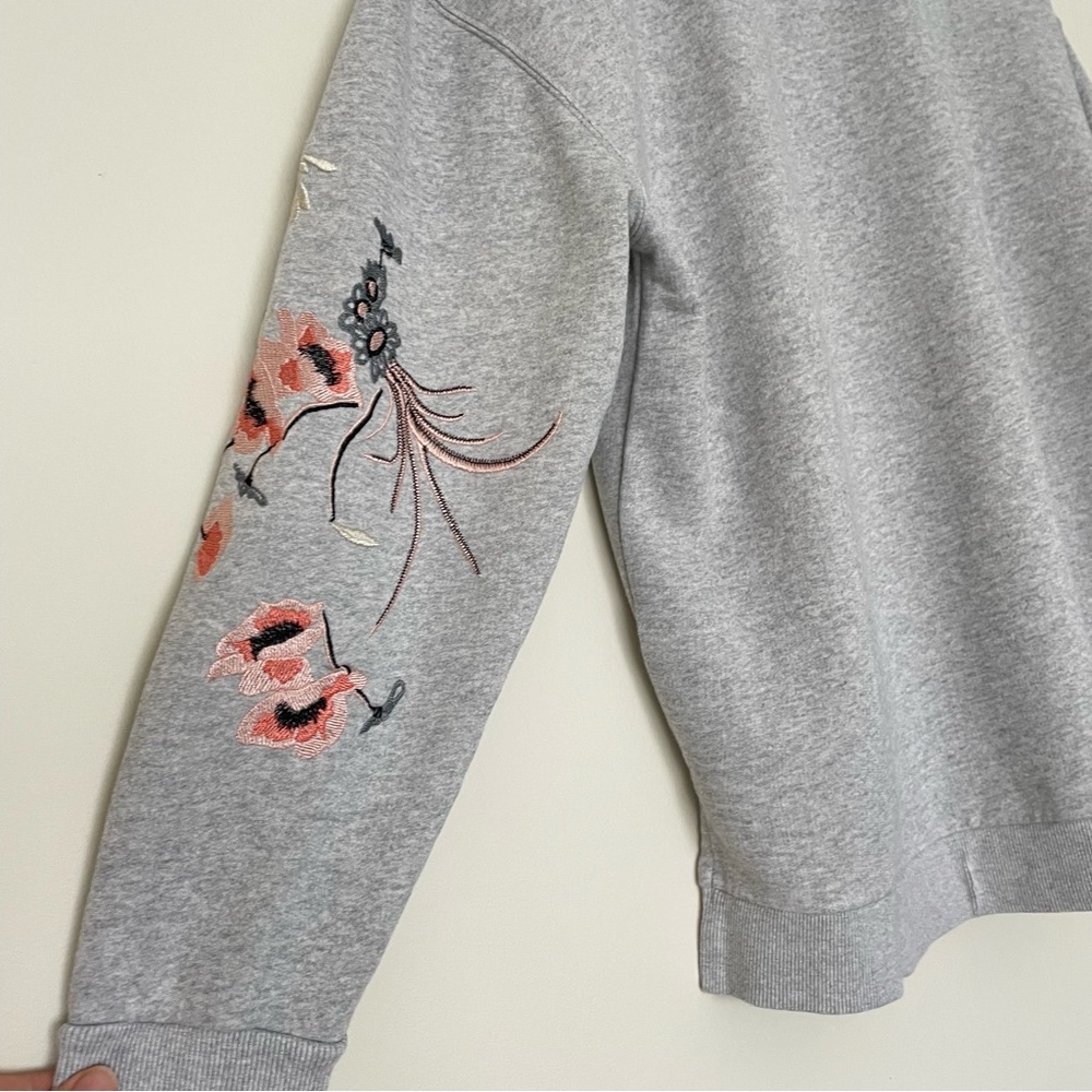 All Saints Margot Floral Embroidered Sweatshirt Medium Gray Pink Blue - Picture 9 of 13